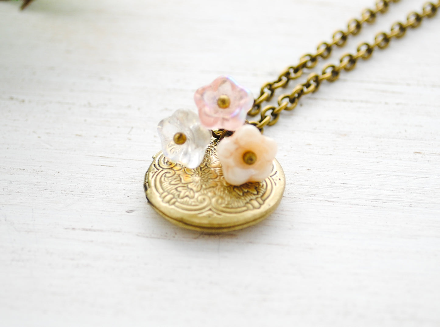 I love you to the moon and back - Antique Bronze - pink flower cluster