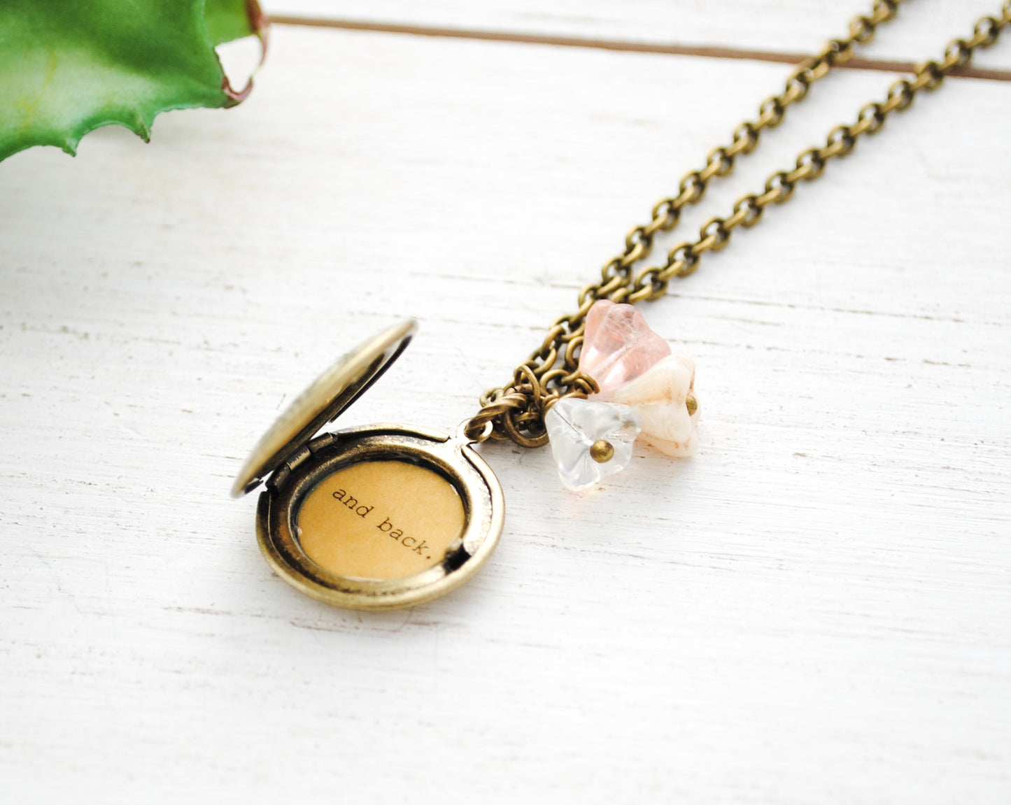 I love you to the moon and back - Antique Bronze - pink flower cluster