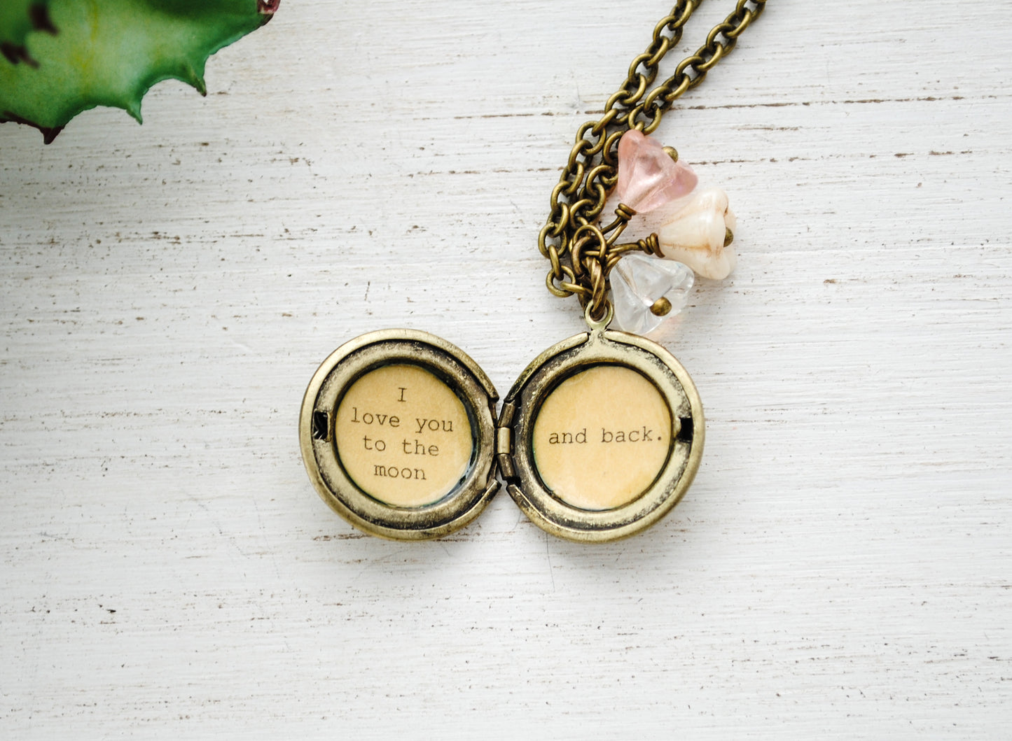 I love you to the moon and back - Antique Bronze - pink flower cluster