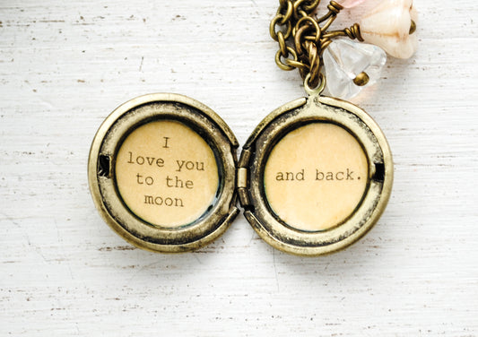 I love you to the moon and back - Antique Bronze - pink flower cluster