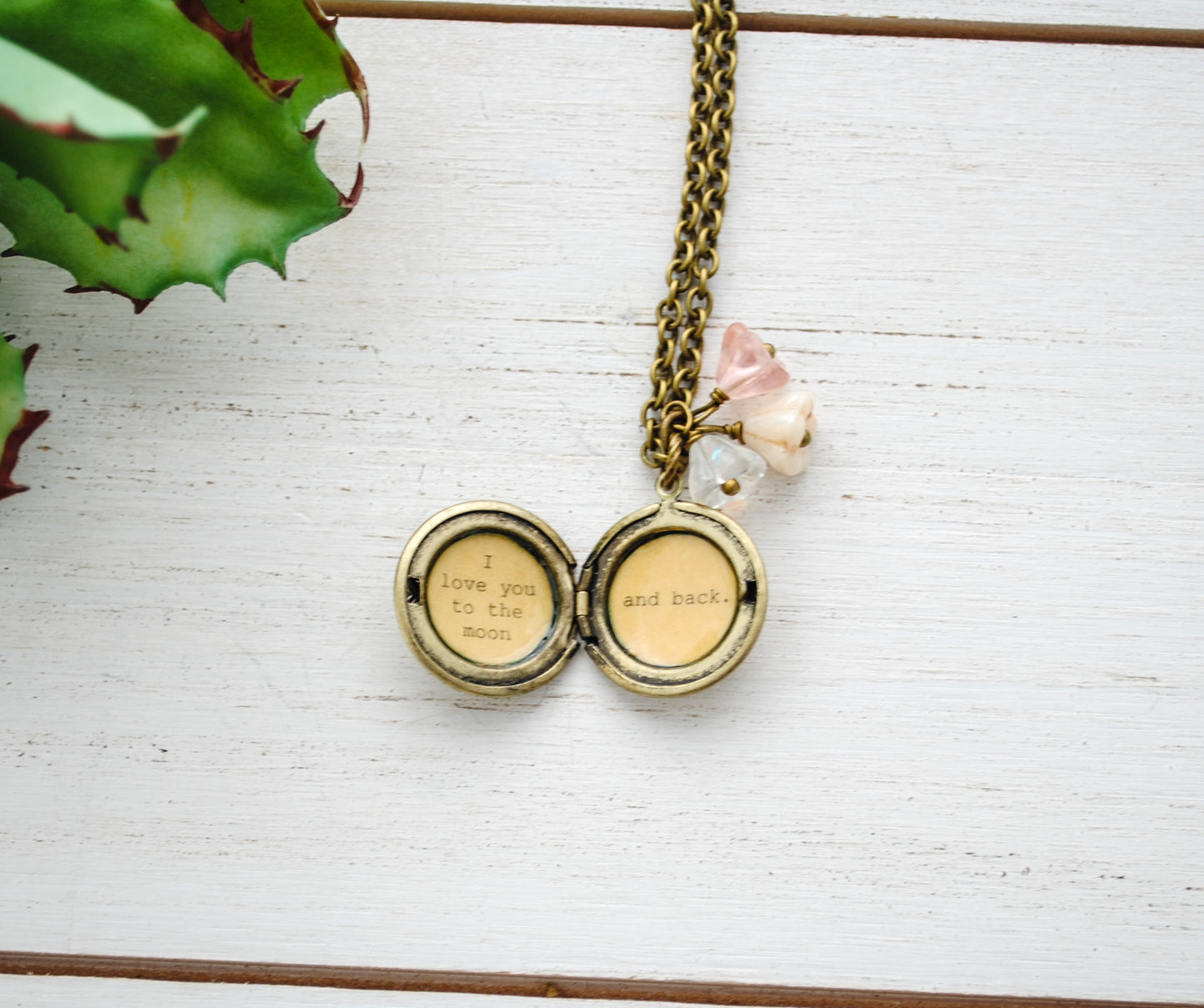 I love you to the moon and back - Antique Bronze - pink flower cluster