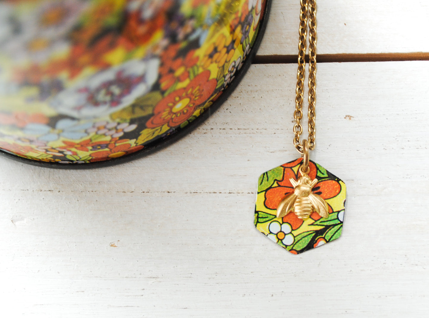 Floral Honey Bee Necklace