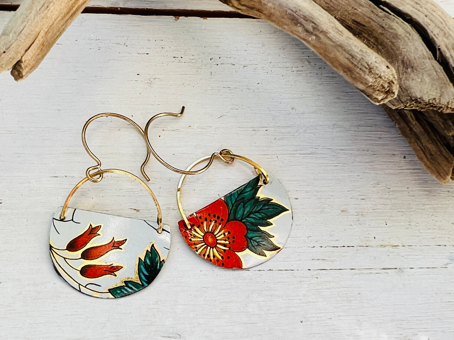 Orange Flower Half Circle Earrings
