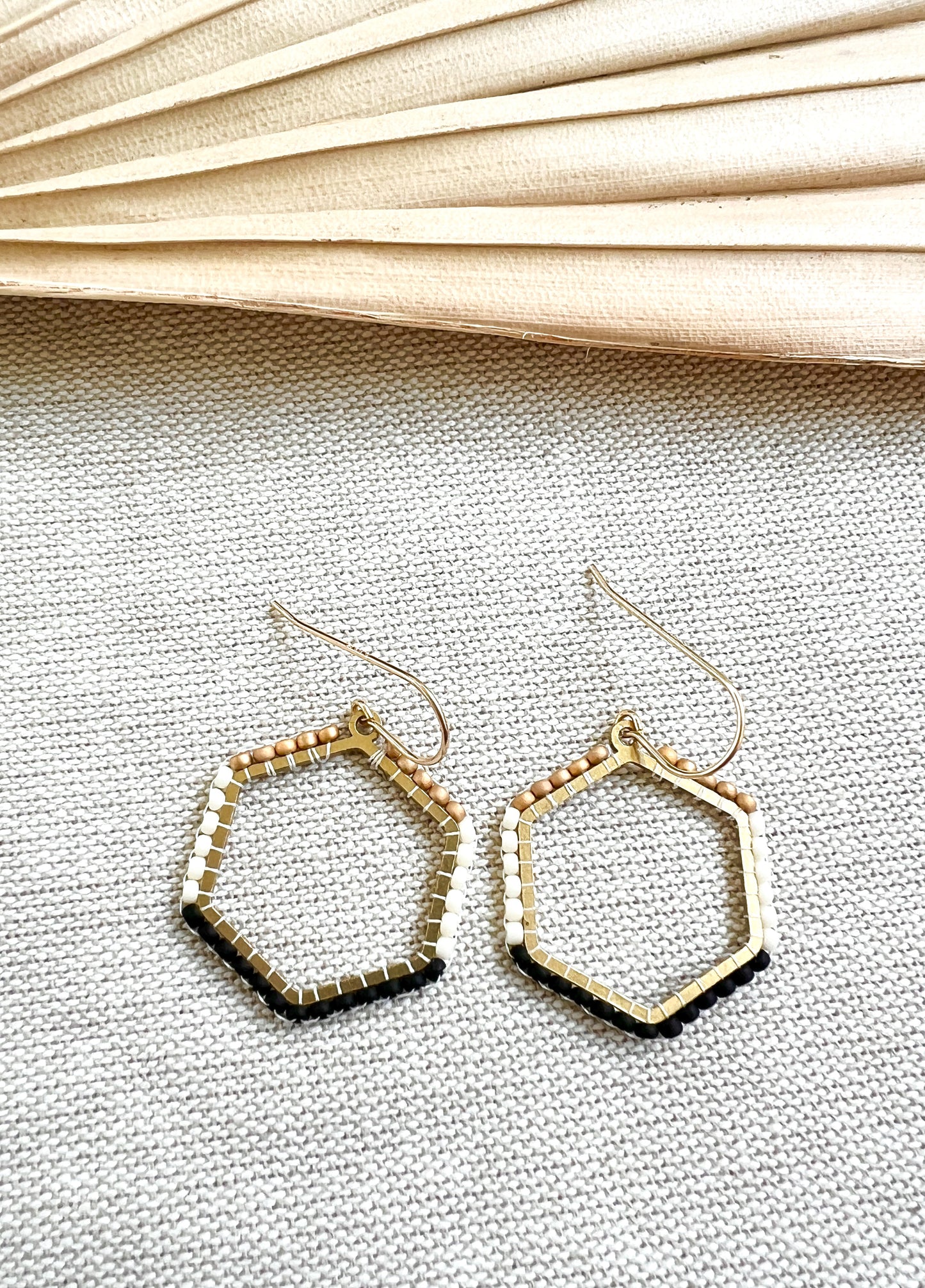 Hand Woven Hexagon Color Block Earrings