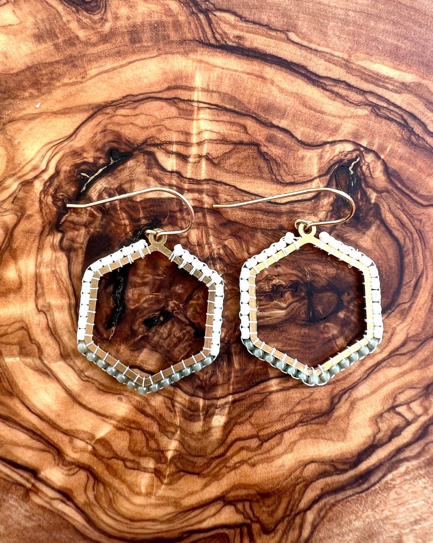 Hand Woven Hexagon Color Block Earrings