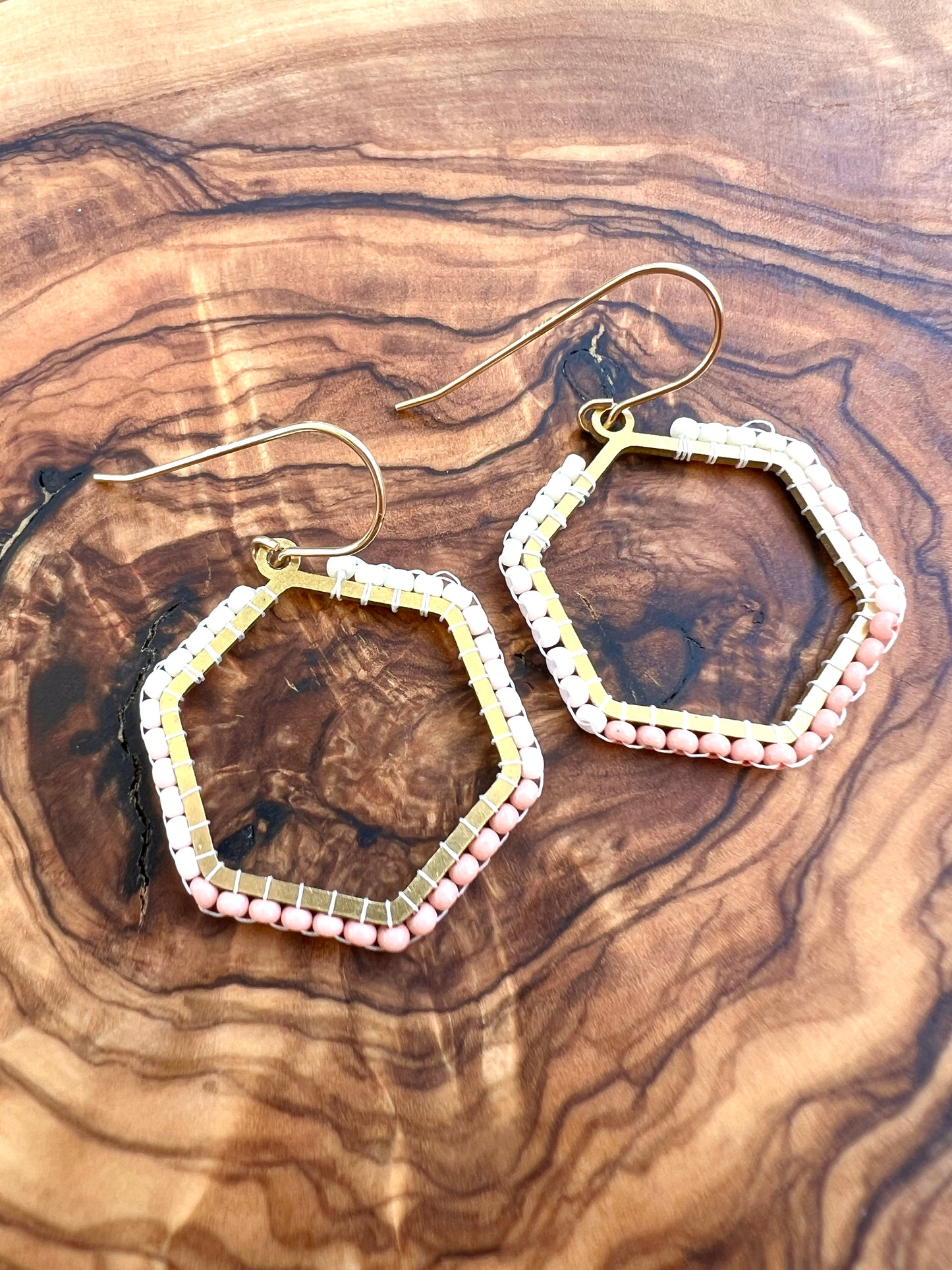 Hand Woven Hexagon Color Block Earrings