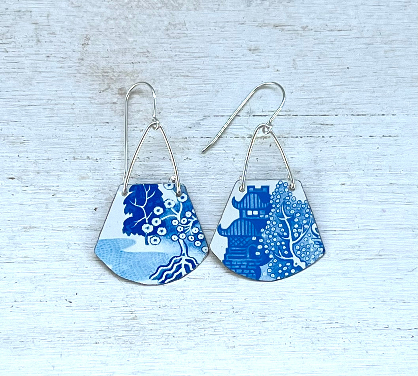 Blue Willow Rounded Trapezoid Earrings