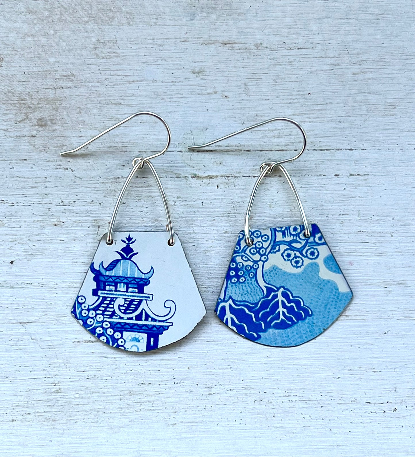 Blue Willow Rounded Trapezoid Earrings