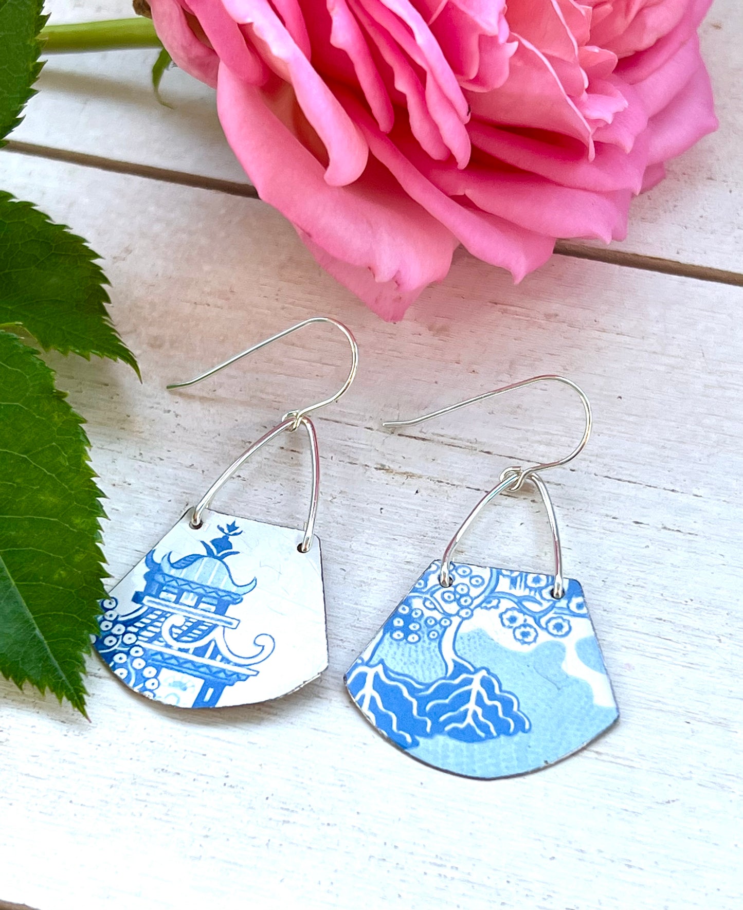 Blue Willow Rounded Trapezoid Earrings