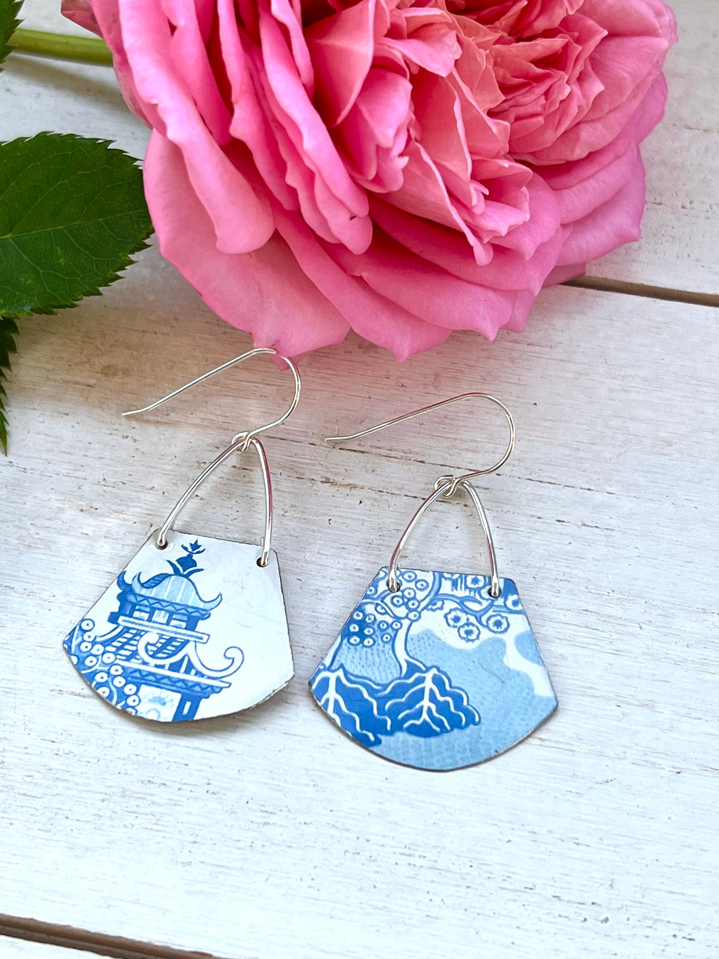 Blue Willow Rounded Trapezoid Earrings