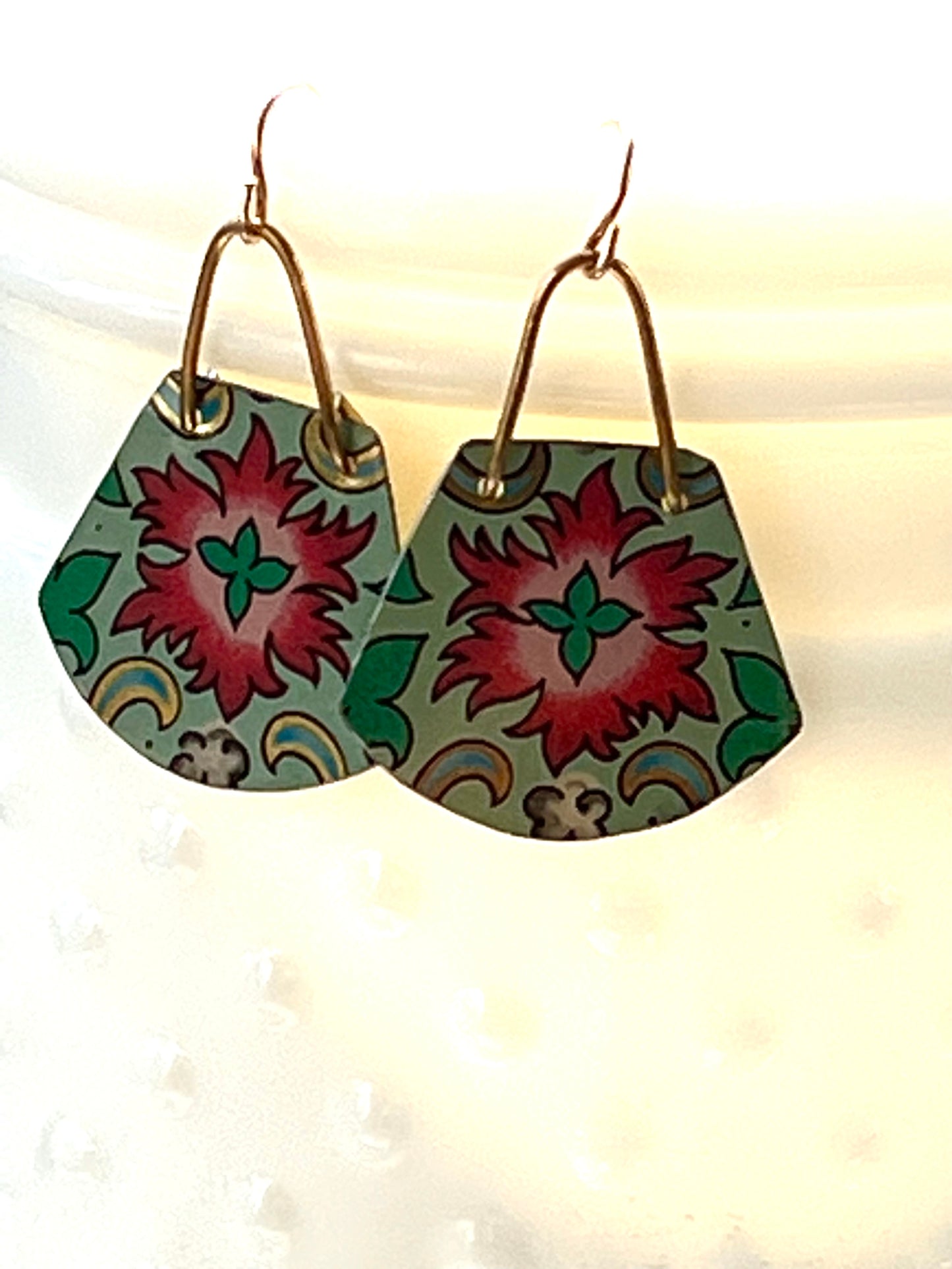 Mint Floral Round Trapezoid Earrings