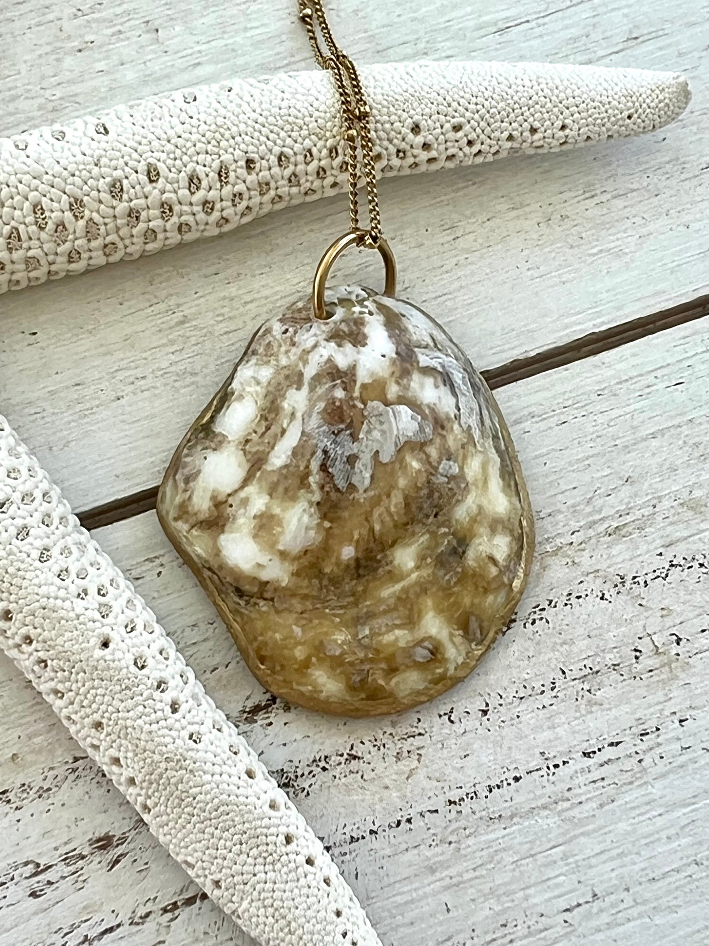 Blue and White Chinoiserie Oyster Shell Necklace