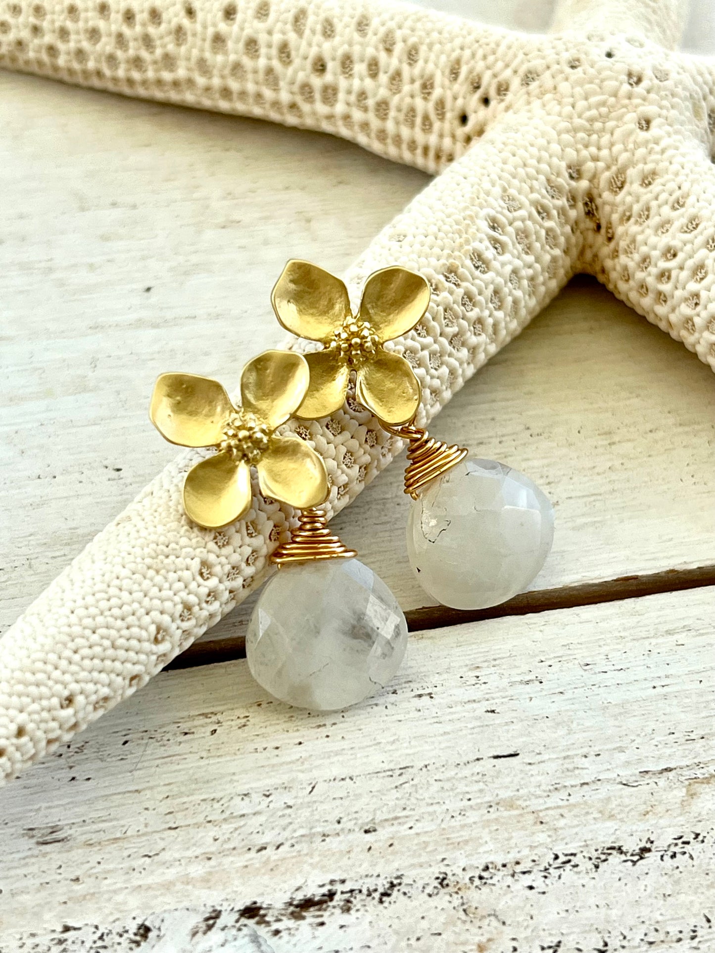 Hydrangea Blossom Moon Stone Earrings