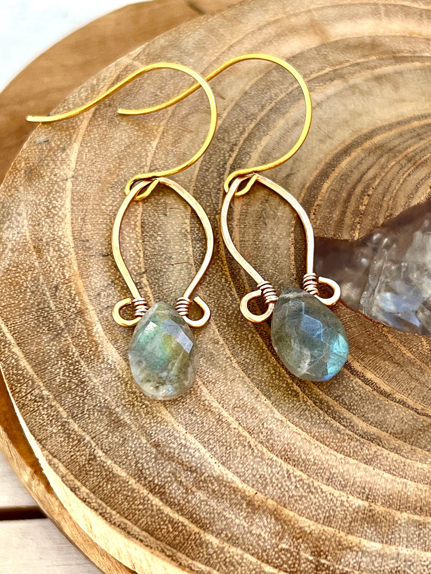 Juliet Collection - Genuine Labradorite Stones Scrolled Hoops