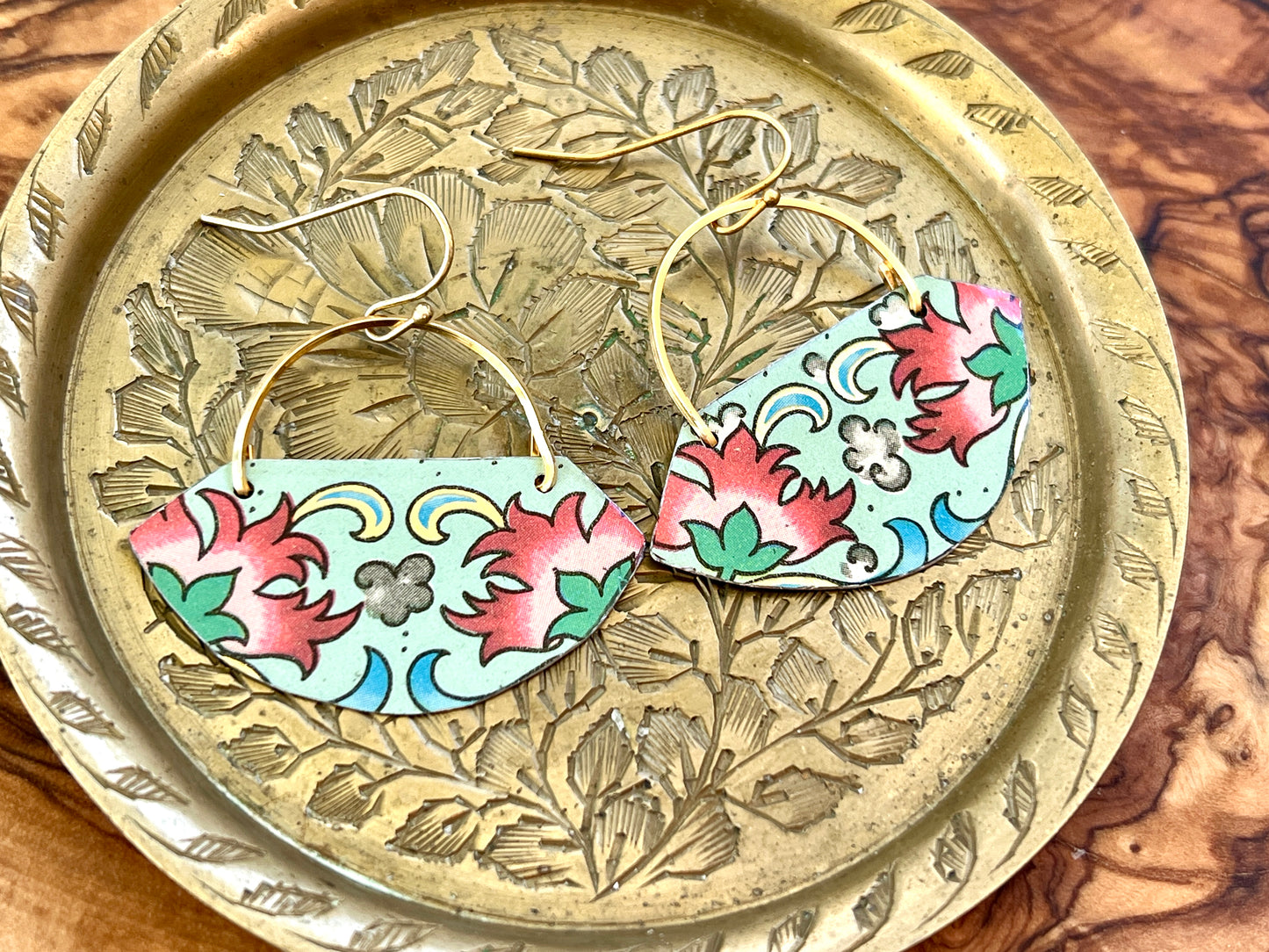 Mint Floral Fan Earrings