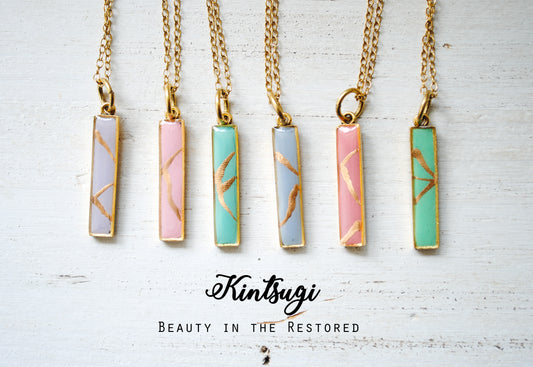 Kintsugi Inspired Pendants - Kintsugi Bar Necklace - Colorized Clay