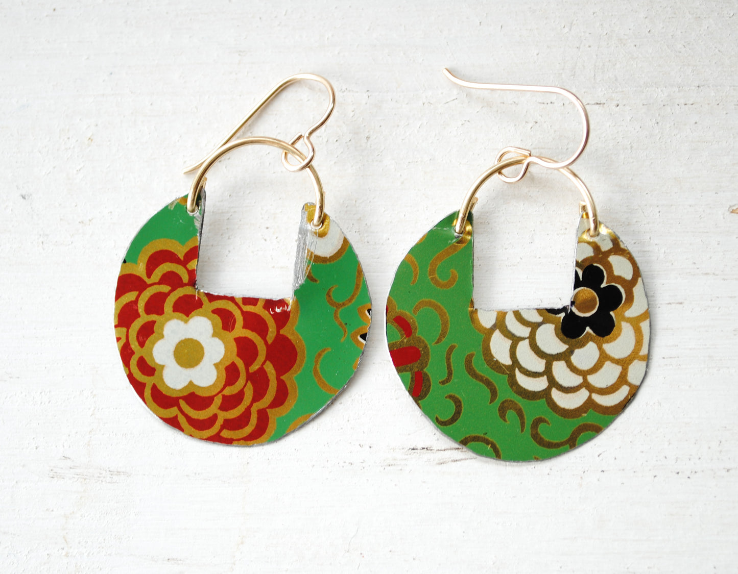 Mum Circle Cutout Earrings - Vibrant Chrysanthemum Print, November Birthday