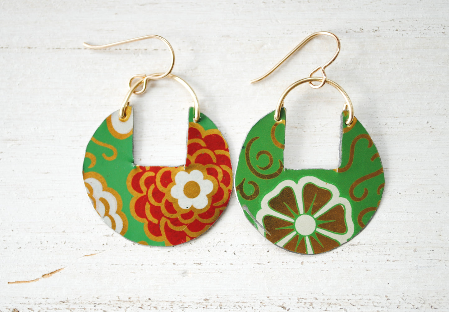 Mum Circle Cutout Earrings - Vibrant Chrysanthemum Print, November Birthday