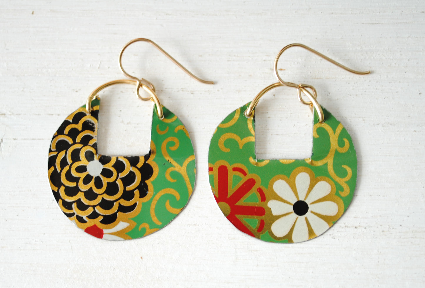 Mum Circle Cutout Earrings - Vibrant Chrysanthemum Print, November Birthday
