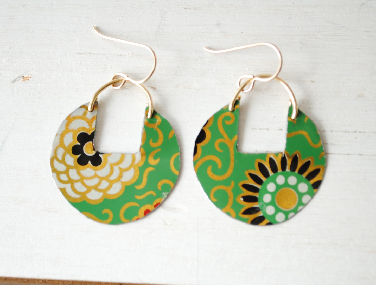 Mum Circle Cutout Earrings - Vibrant Chrysanthemum Print, November Birthday