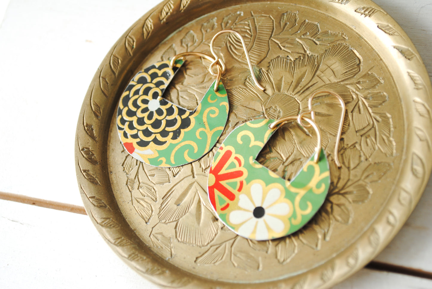 Mum Circle Cutout Earrings - Vibrant Chrysanthemum Print, November Birthday