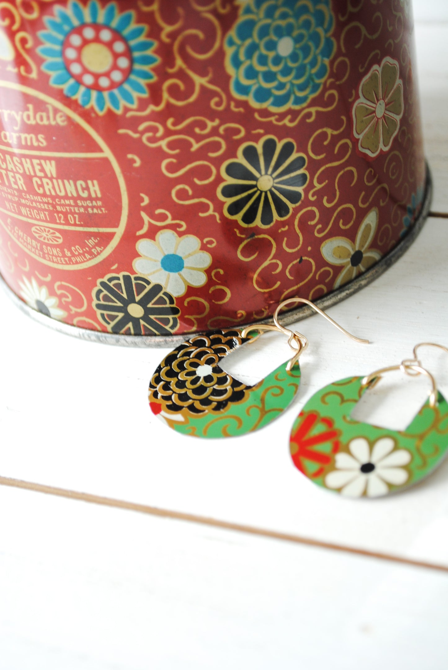 Mum Circle Cutout Earrings - Vibrant Chrysanthemum Print, November Birthday