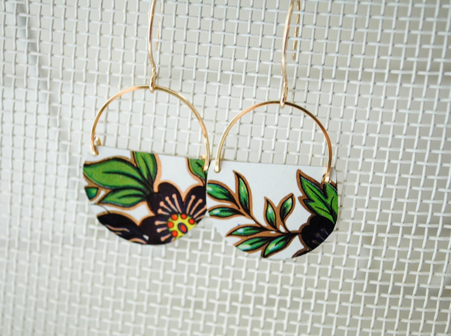 Navy Flower Half Circle Earrings