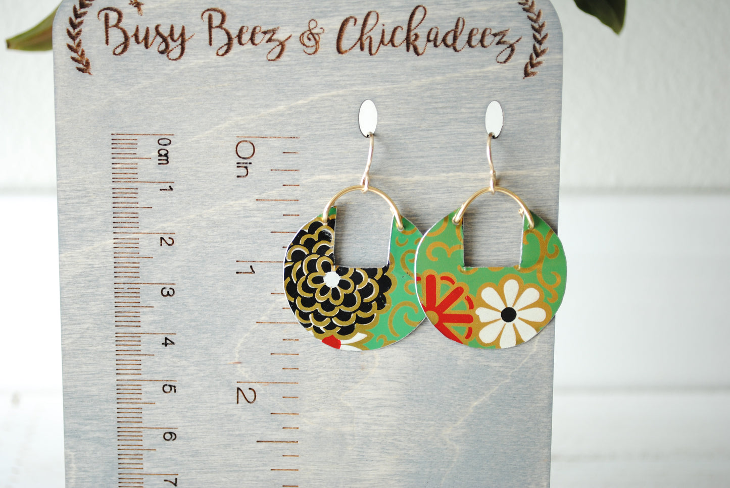 Mum Circle Cutout Earrings - Vibrant Chrysanthemum Print, November Birthday