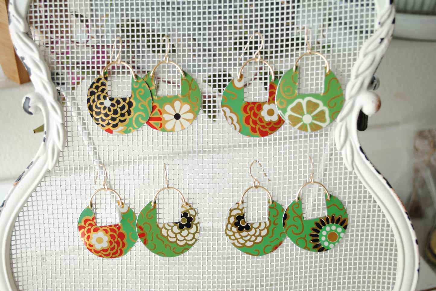 Mum Circle Cutout Earrings - Vibrant Chrysanthemum Print, November Birthday