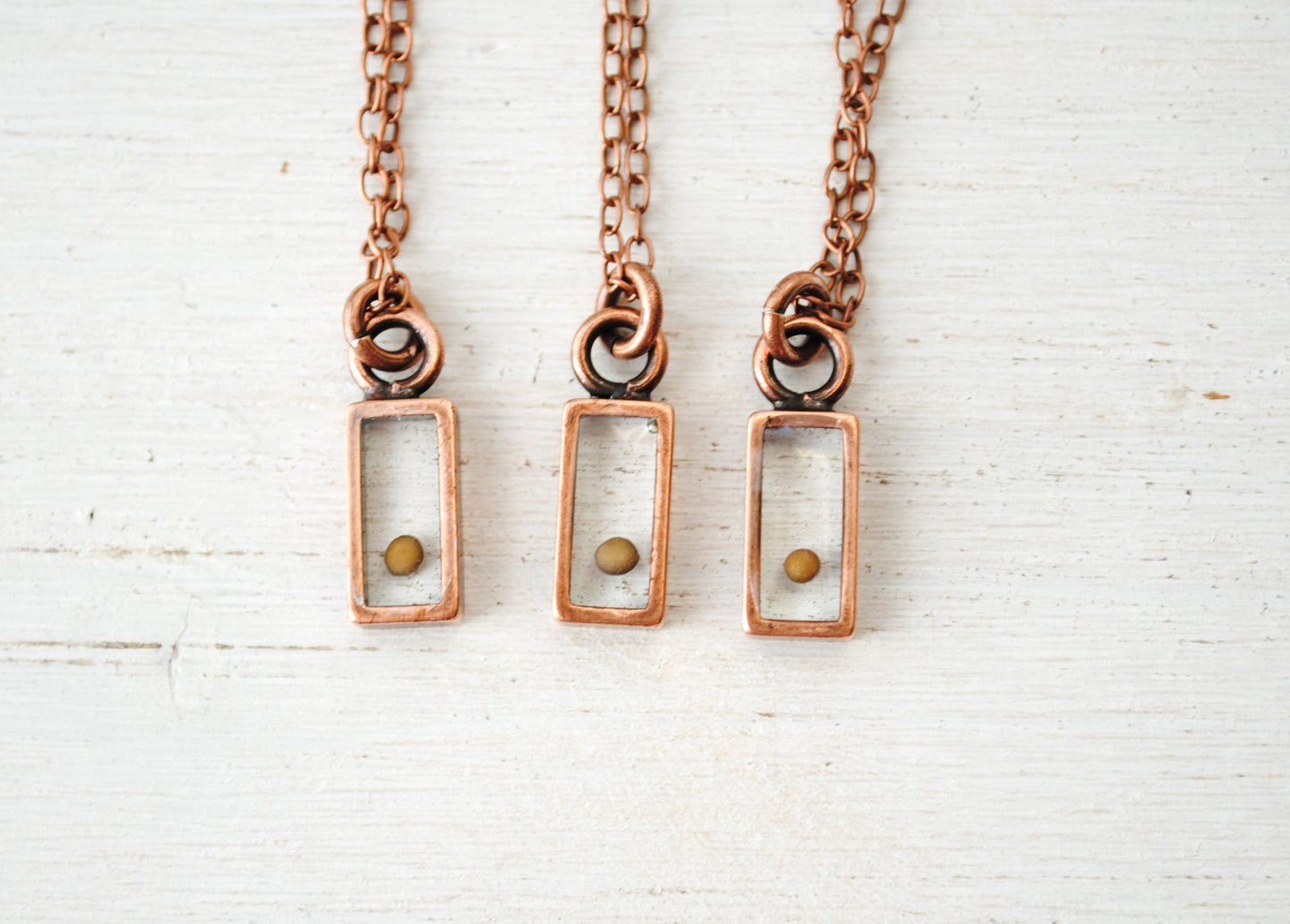 Petite Rectangle Mustard Seed Necklace - Silver, Gold or Copper - Faith Jewelry, Christian Jewelry