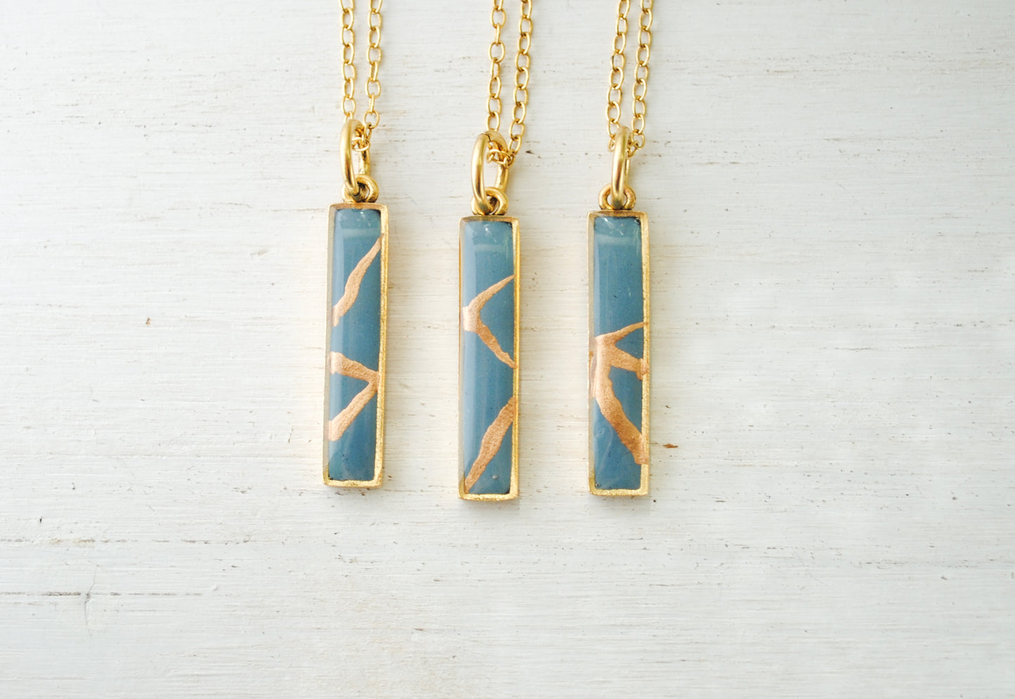 Kintsugi Inspired Pendants - Kintsugi Bar Necklace - Colorized Clay