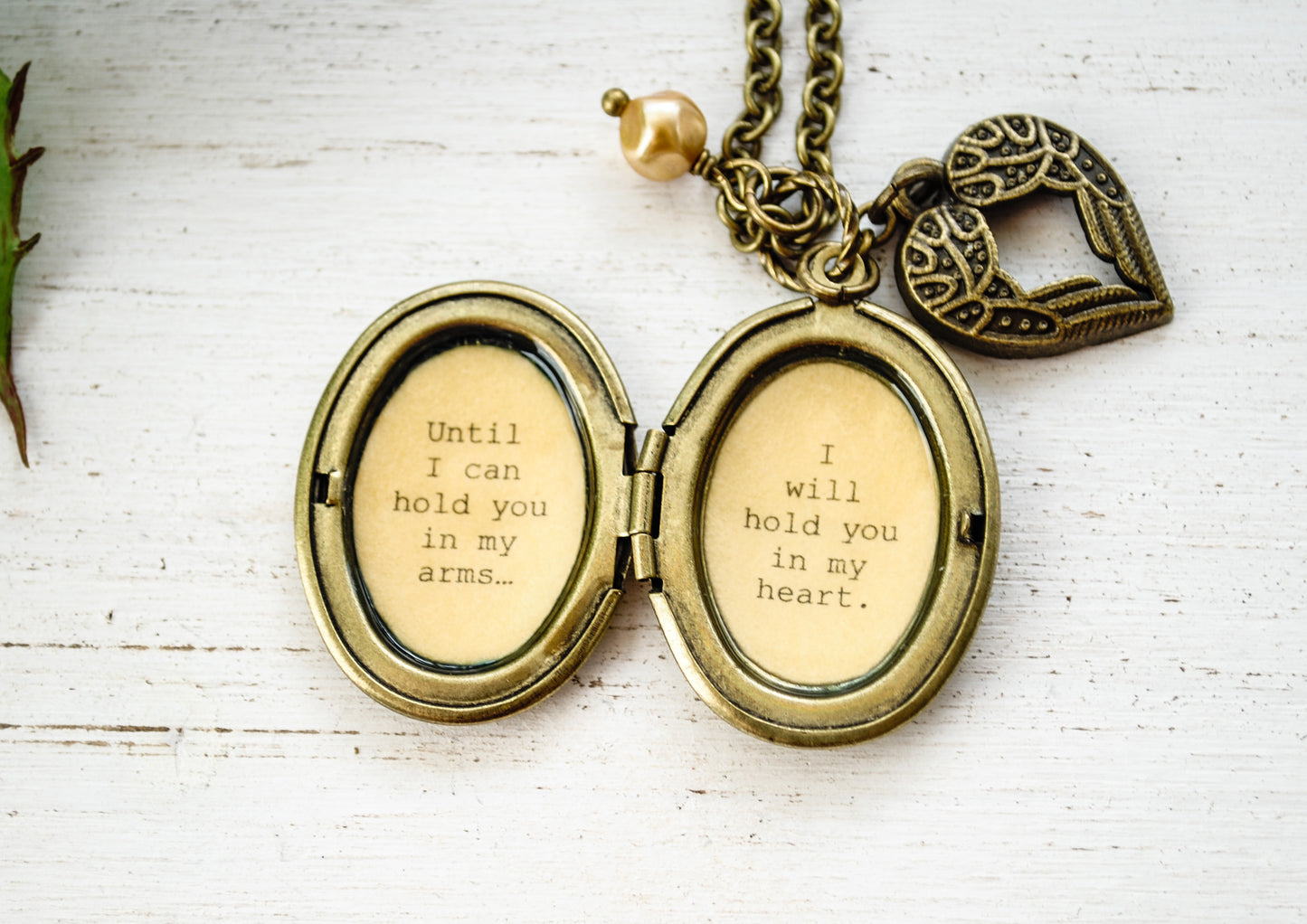 Memorial Locket - Until I can hold you in my arms I will hold you in my heart - Miscarriage Necklace, Goodbye Gift, Army Wife, Bereavement
