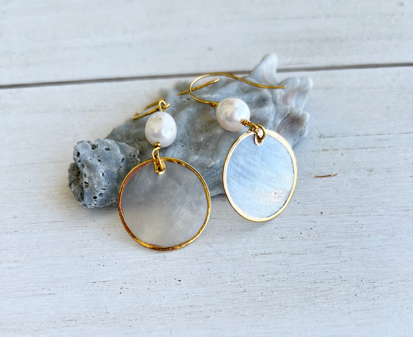 Capiz Shell Freshwater Pearl Earrings