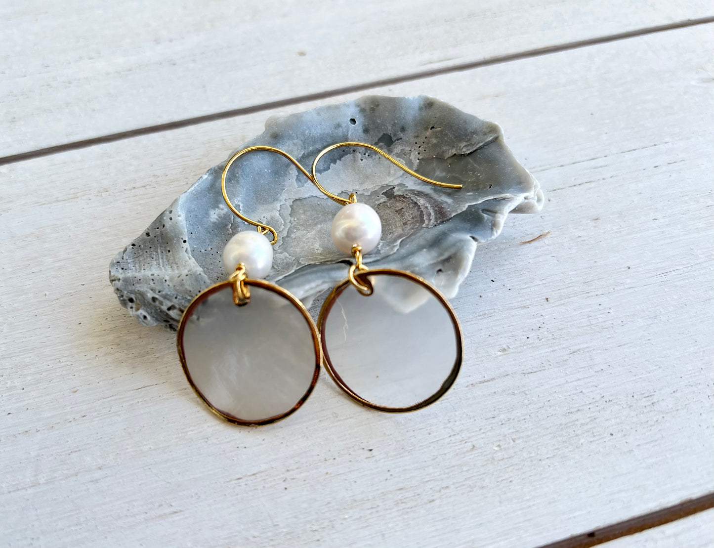 Capiz Shell Freshwater Pearl Earrings