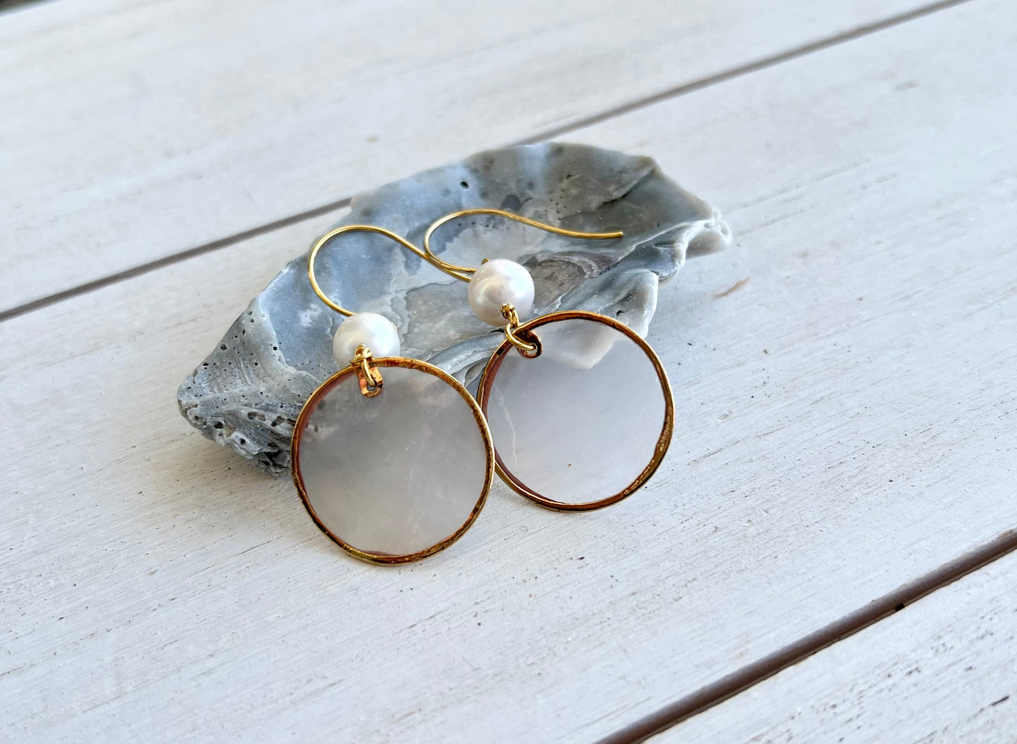 Capiz Shell Freshwater Pearl Earrings