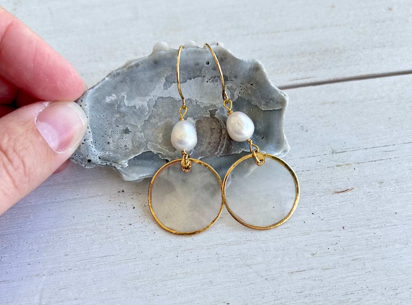 Capiz Shell Freshwater Pearl Earrings