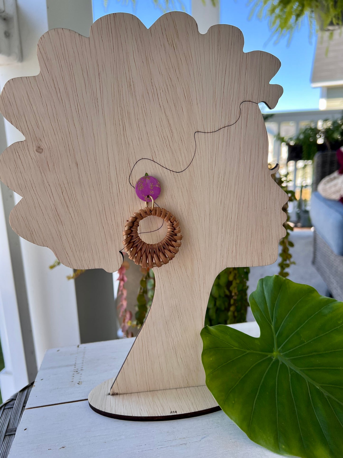 Purple Cherry Branch Chiyogami Rattan Earrings