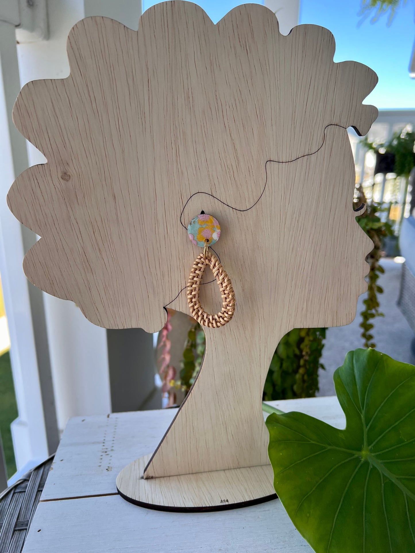Turquoise Blossom Chiyogami Rattan Earrings