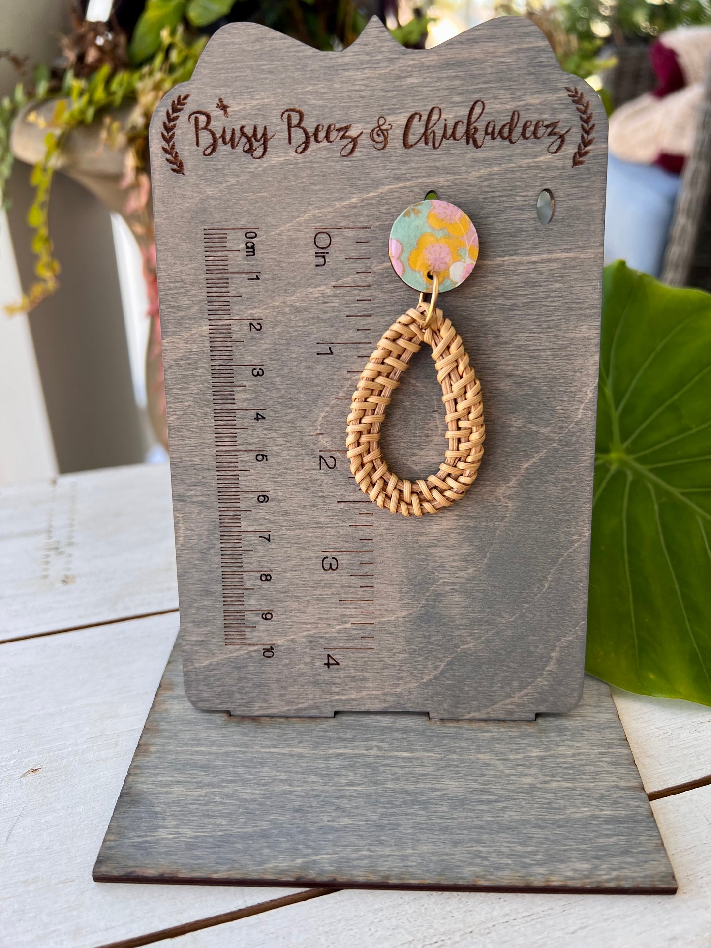 Turquoise Blossom Chiyogami Rattan Earrings