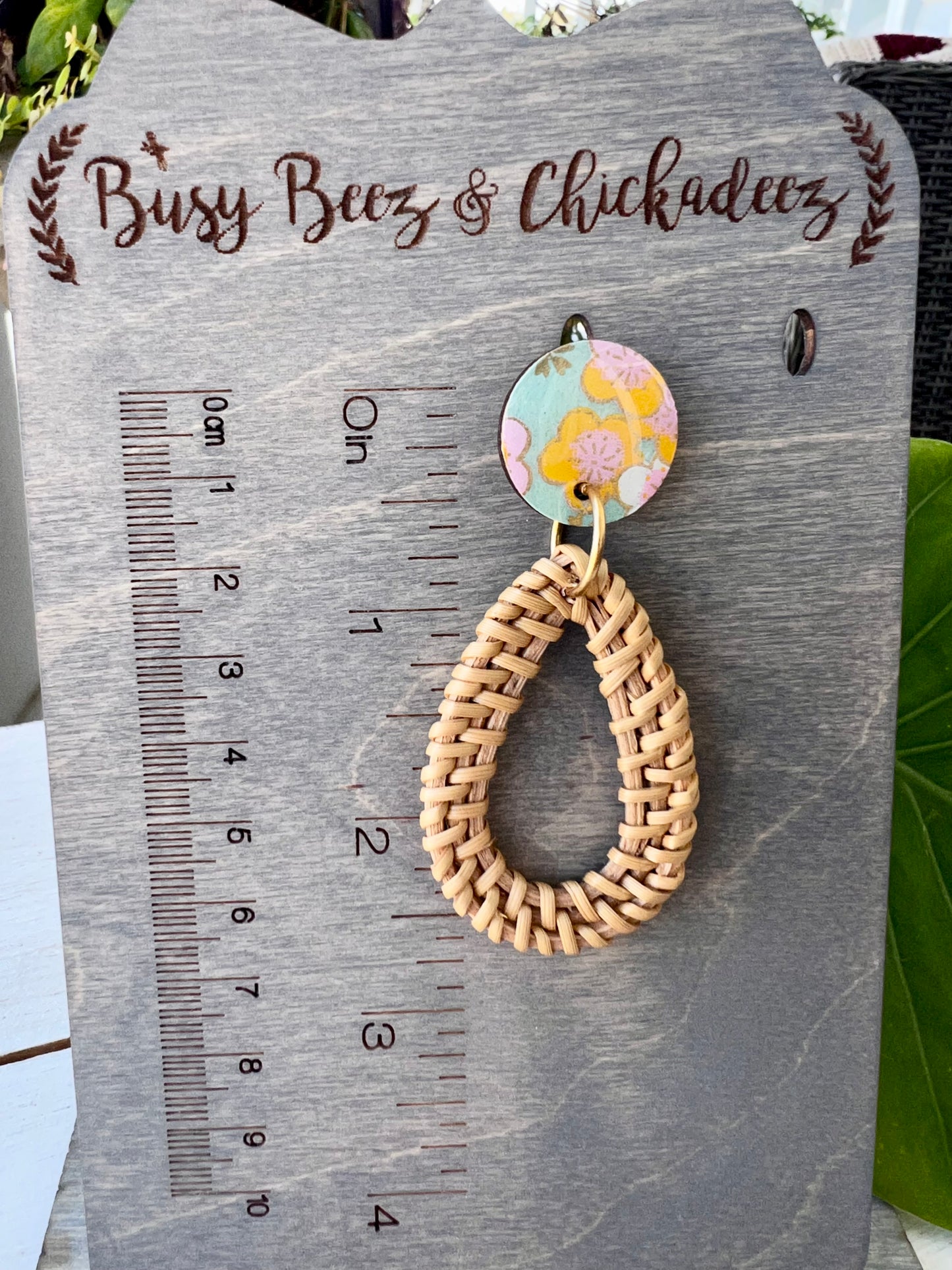 Turquoise Blossom Chiyogami Rattan Earrings