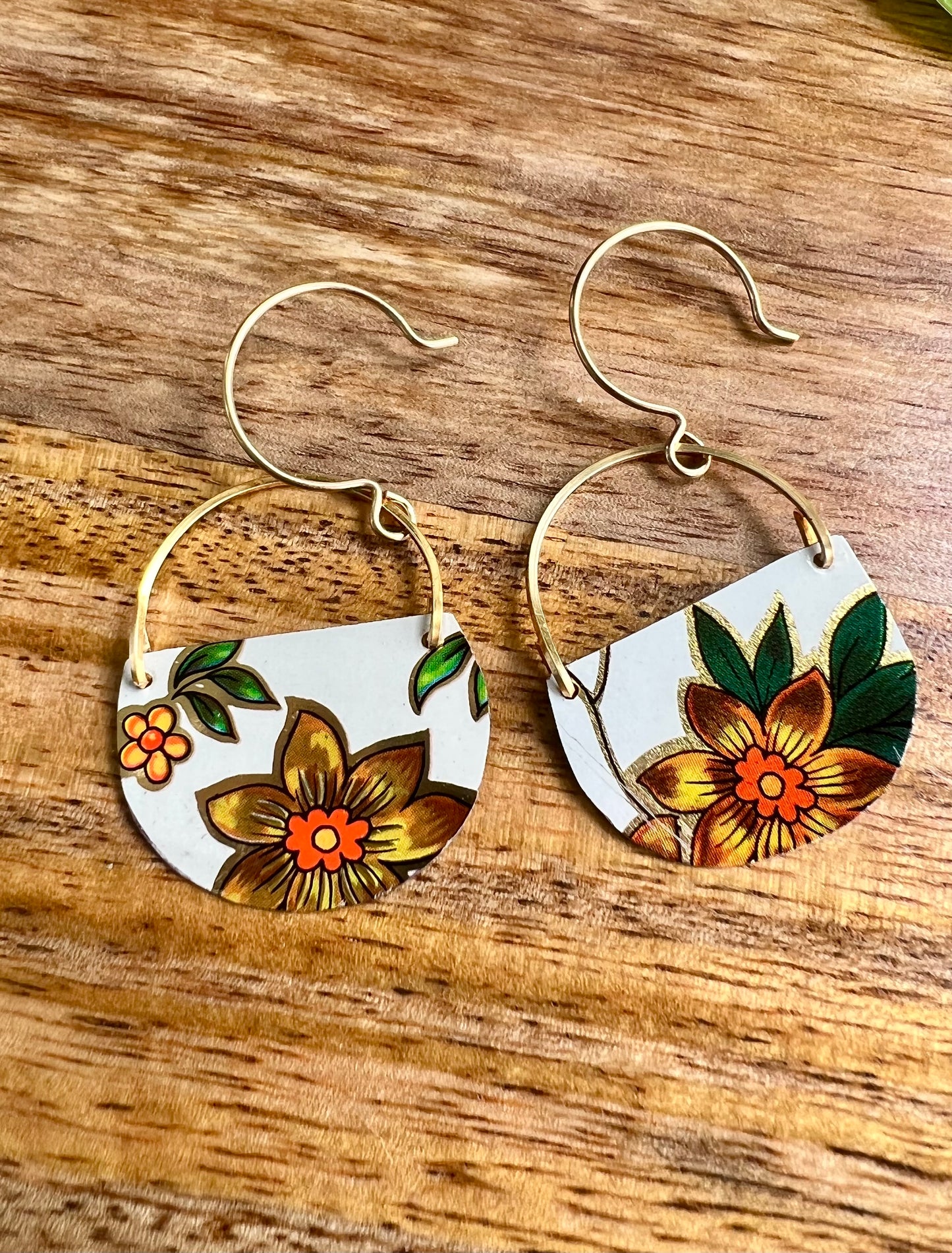Yellow Flower Half Circle Earrings - Daffodil Earrings