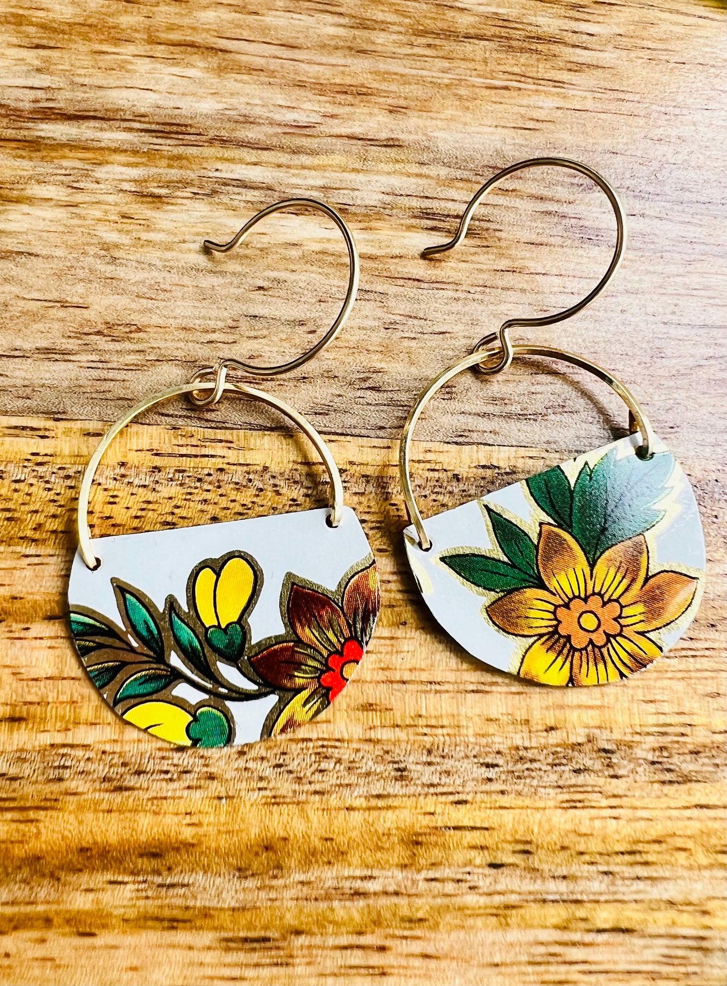Yellow Flower Half Circle Earrings - Daffodil Earrings