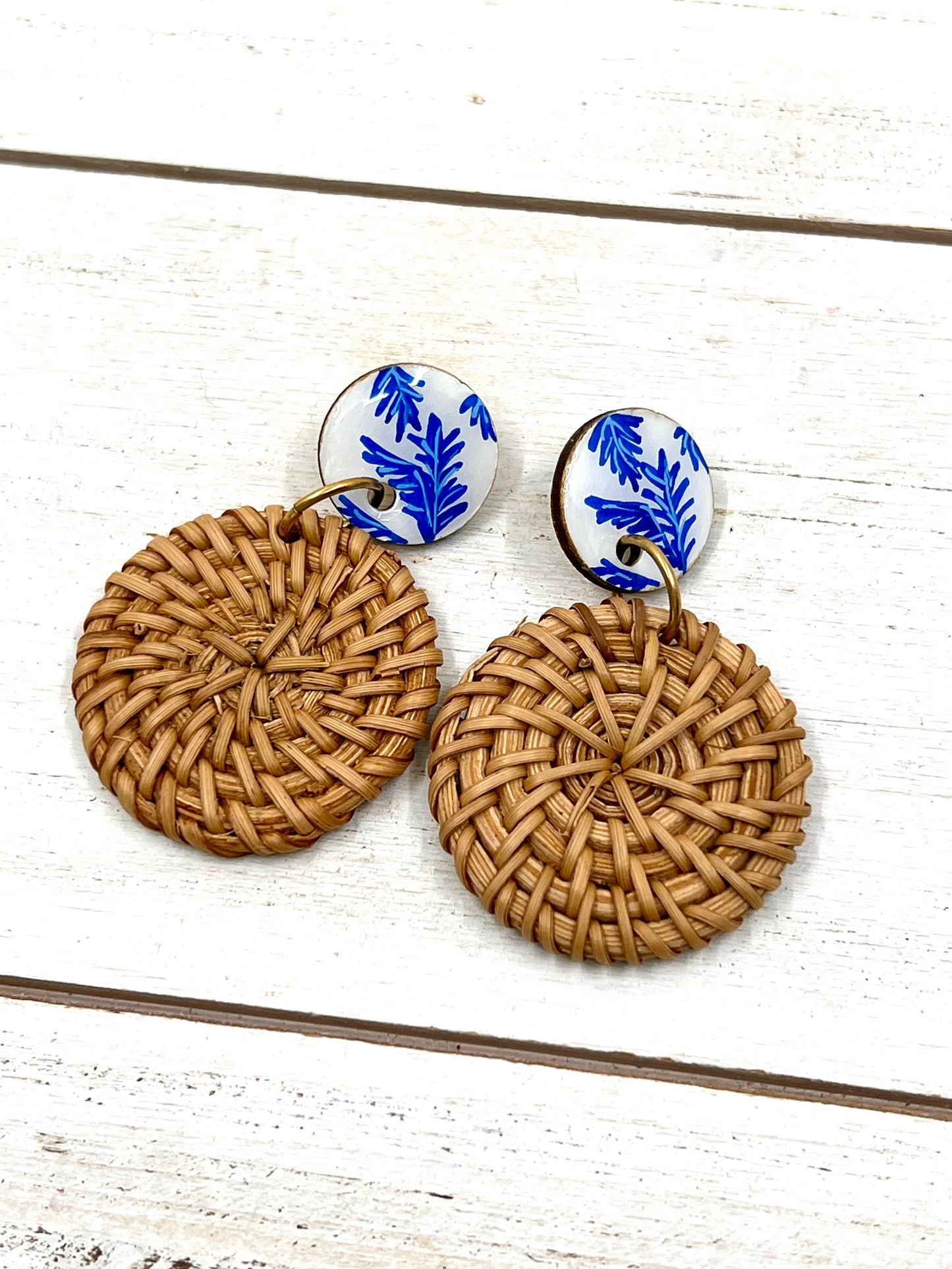 Hand Painted Indigo Leaves Earrings