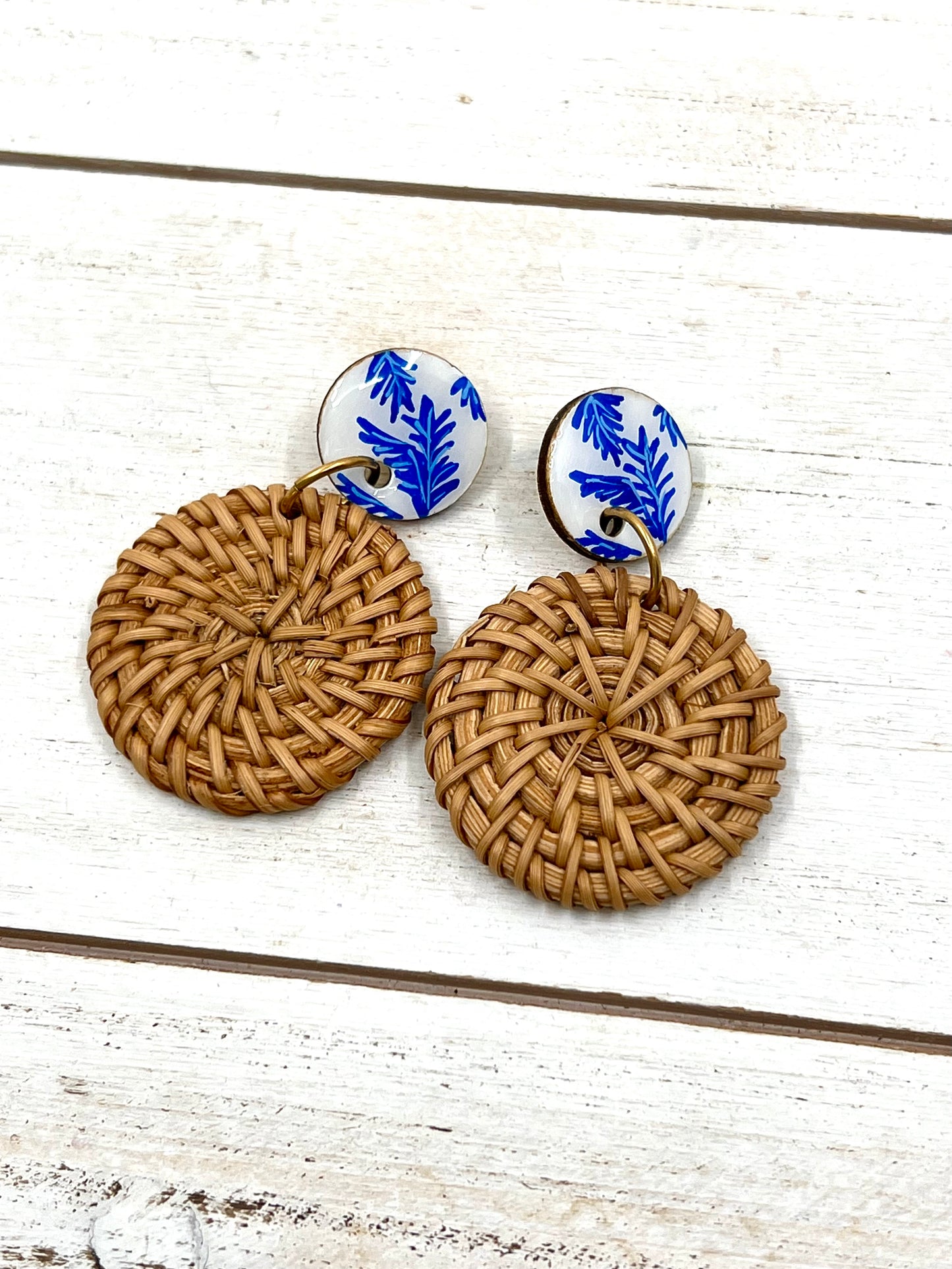 Hand Painted Indigo Leaves Earrings
