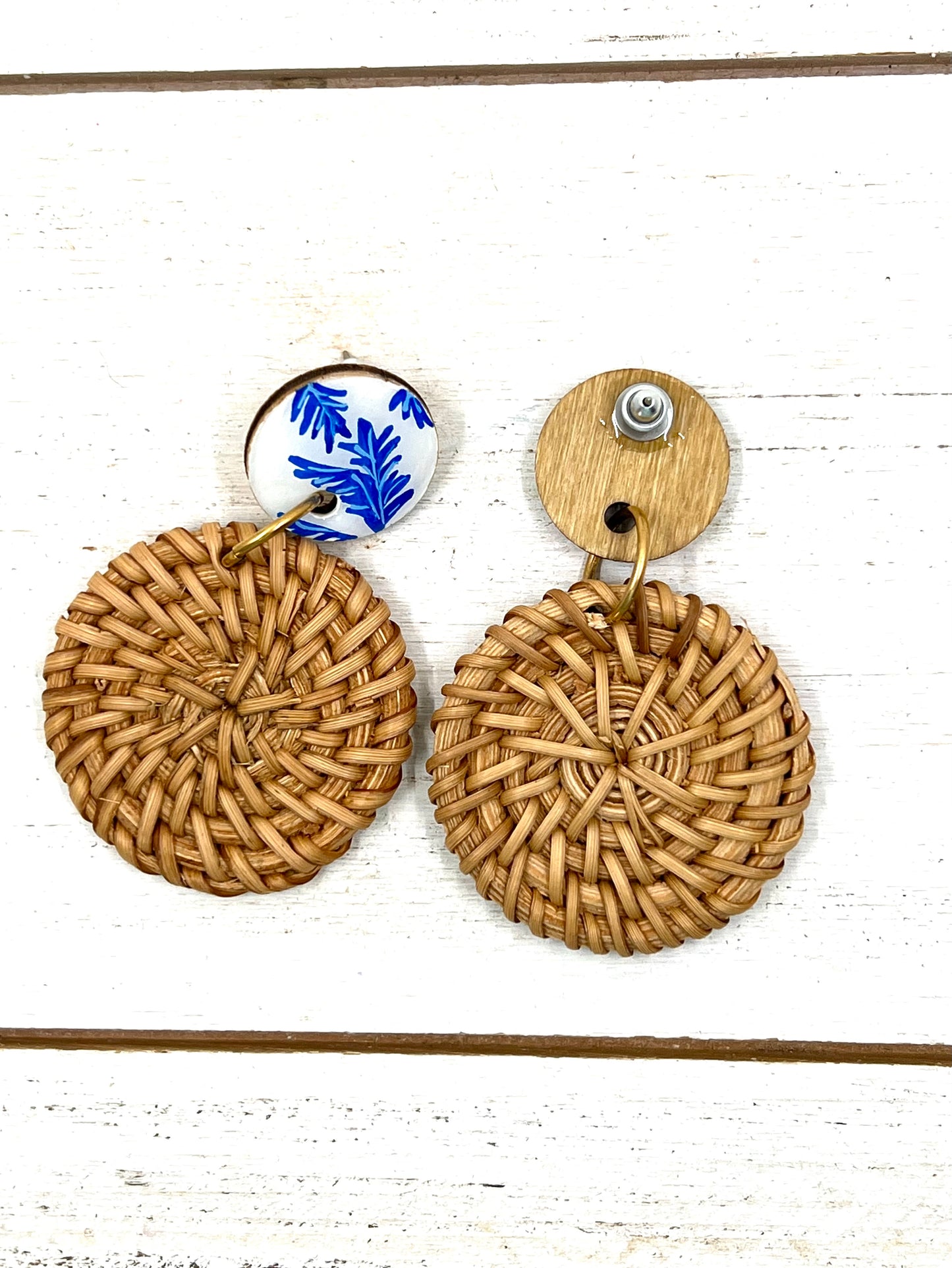 Hand Painted Indigo Leaves Earrings