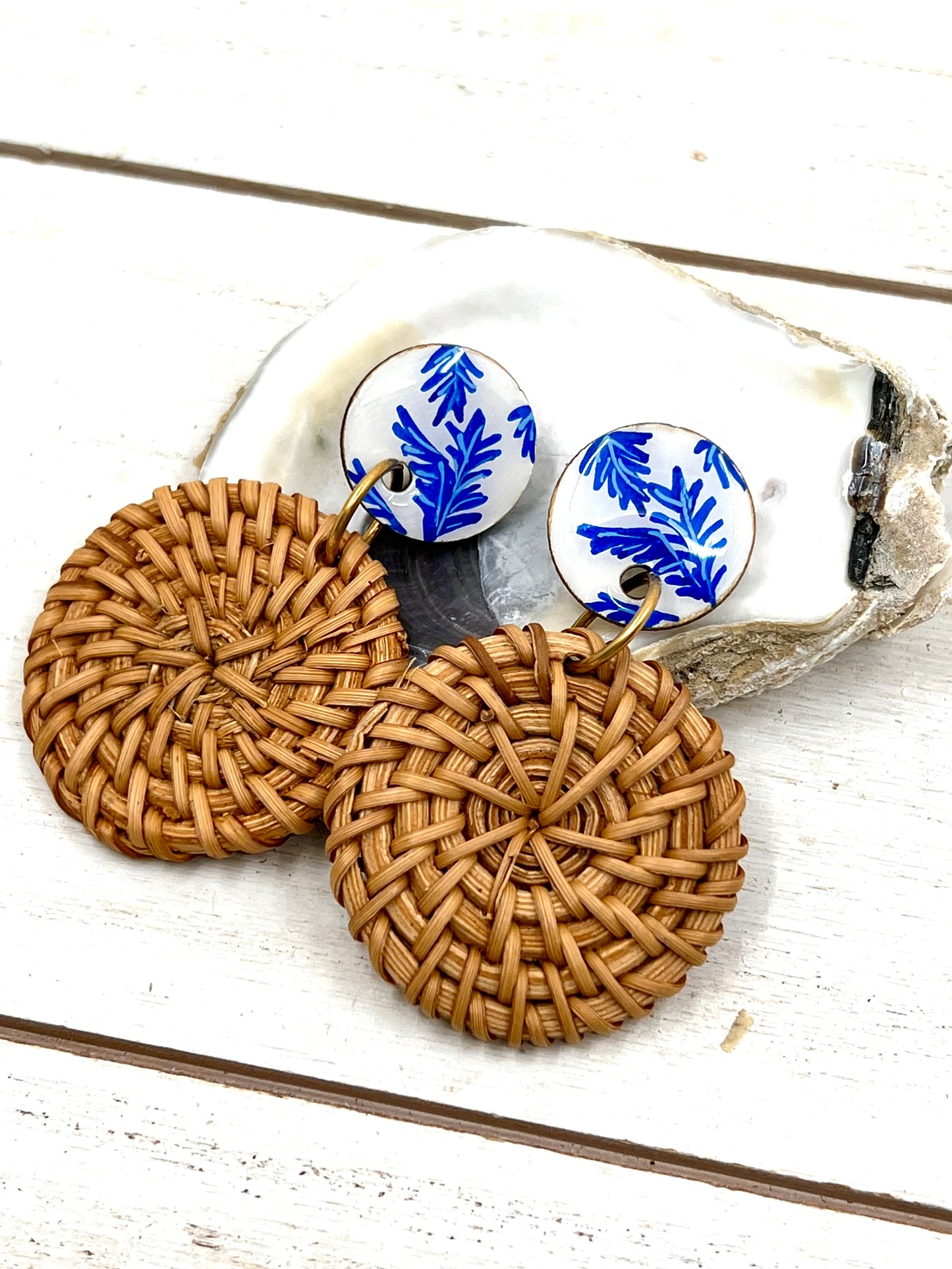 Hand Painted Indigo Leaves Earrings
