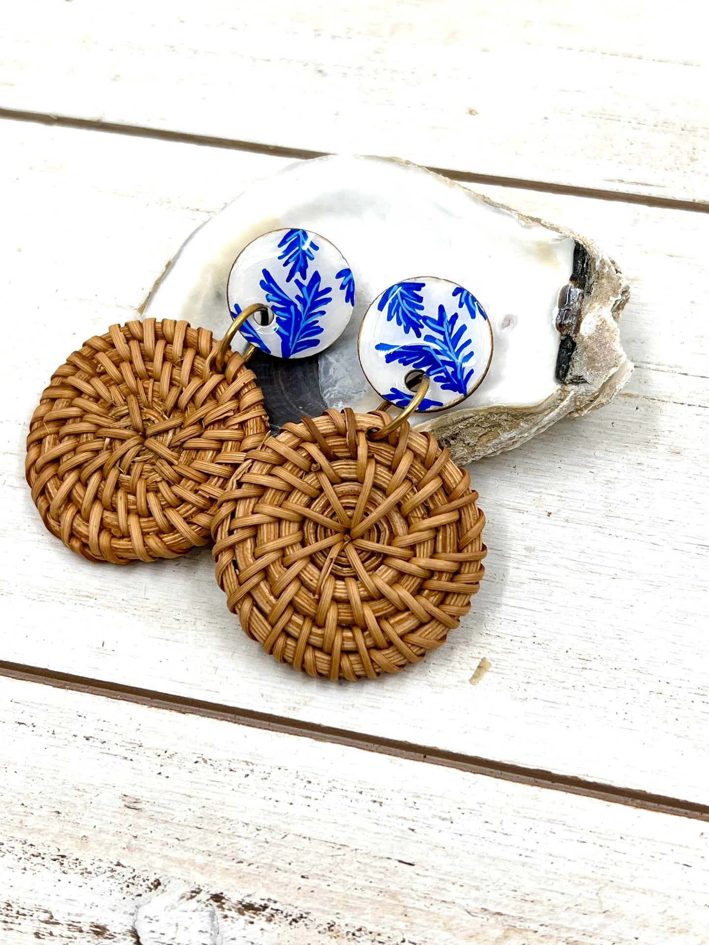 Hand Painted Indigo Leaves Earrings