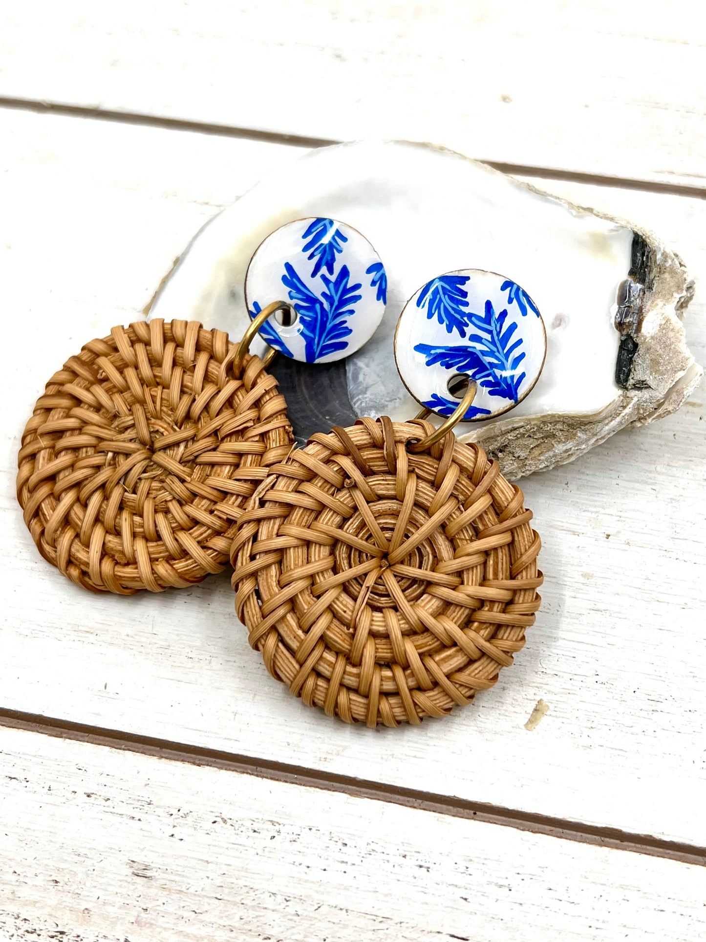 Hand Painted Indigo Leaves Earrings