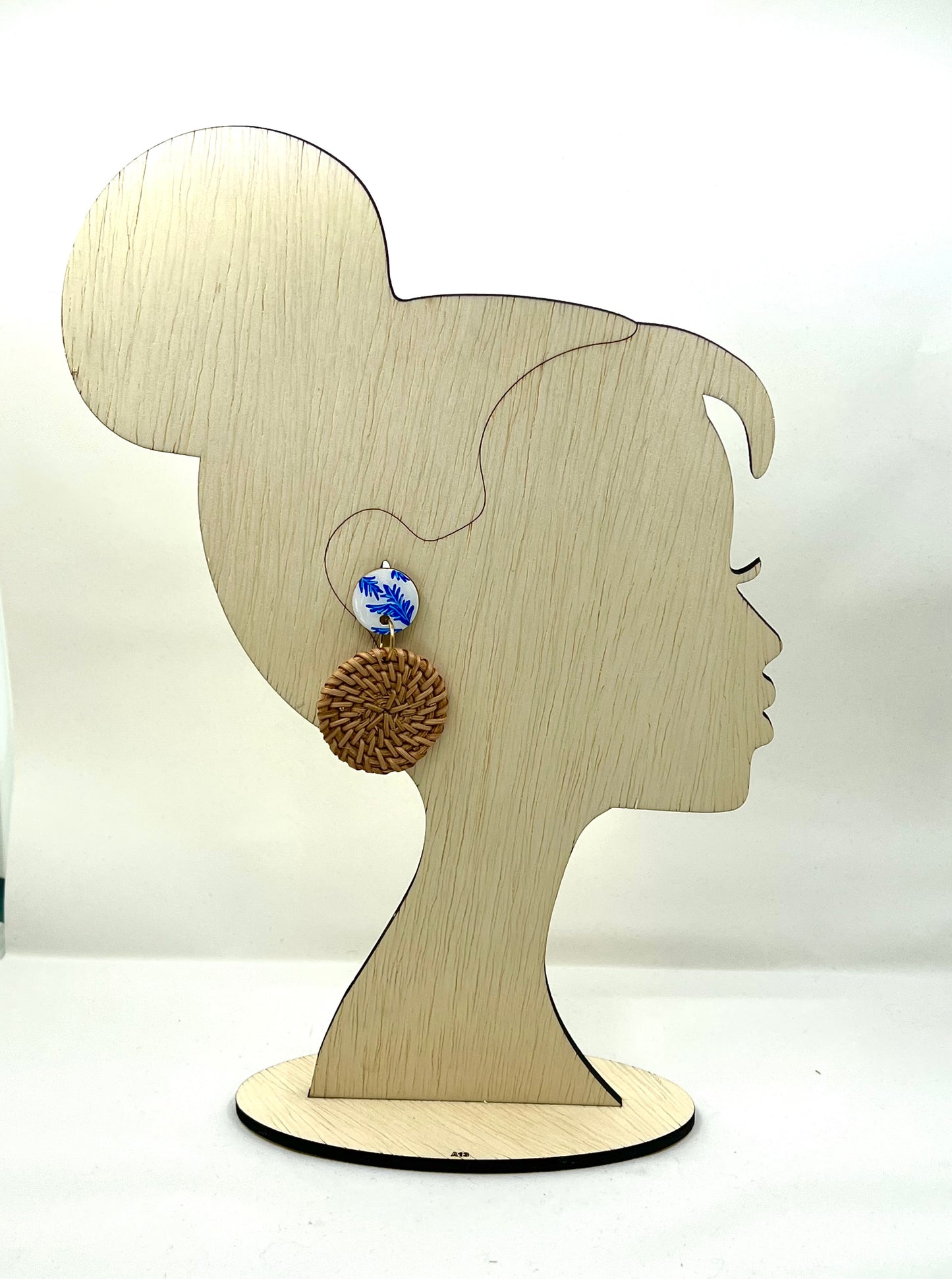 Hand Painted Indigo Leaves Earrings