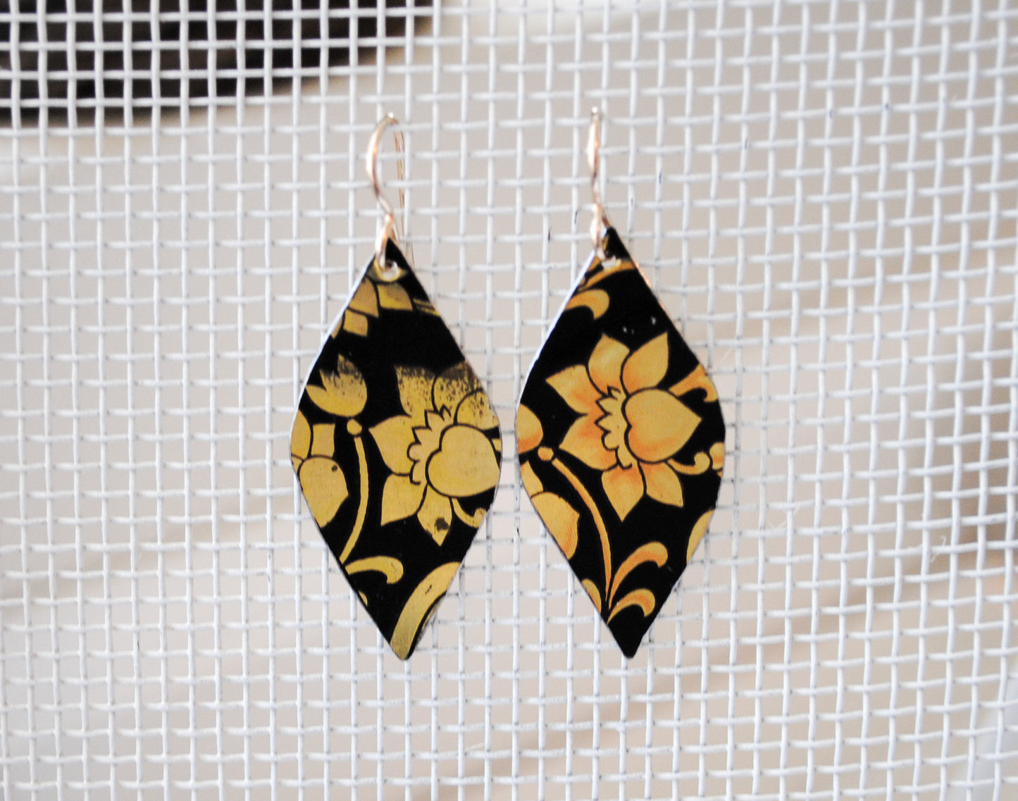 Black and Gold Flame Vintage Tin Earrings